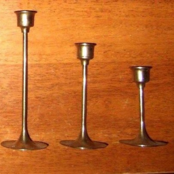 Vintage 3 Pc Brass Candle Holder Different Sizes